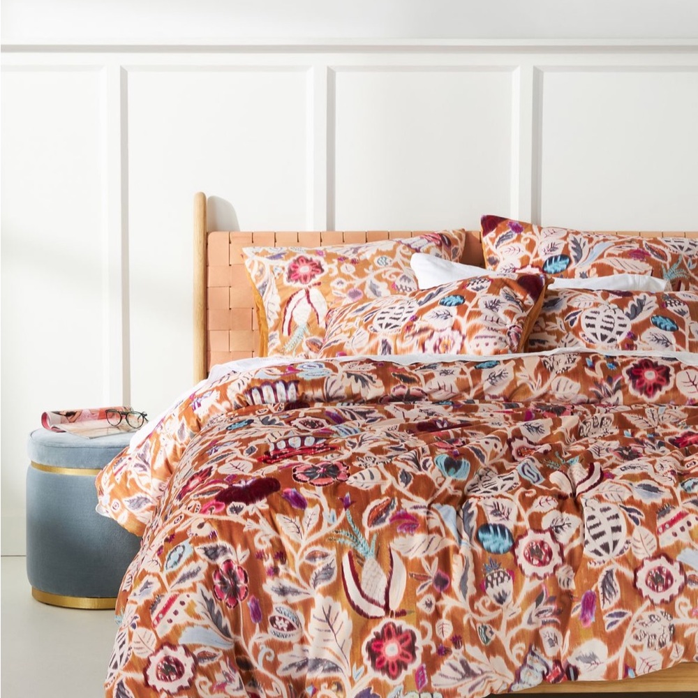 Anthropologie Elaine velvet quilt and shams.